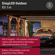 Kit LED extérieur 5 m avec protection IP65, lumière blanc chaud, idéal pour éclairage de carport et jardin