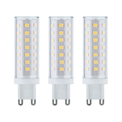 Drie witte LED-lampen met G9-fitting en transparante kunststof behuizing voor energiezuinige verlichting