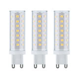 Three white LED bulbs with G9 base and clear plastic casing for energy-efficient lighting