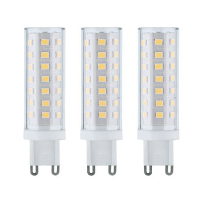 Drei weiße LED-Lampen mit G9 Sockel und transparentem Kunststoffgehäuse für energiesparende Beleuchtung