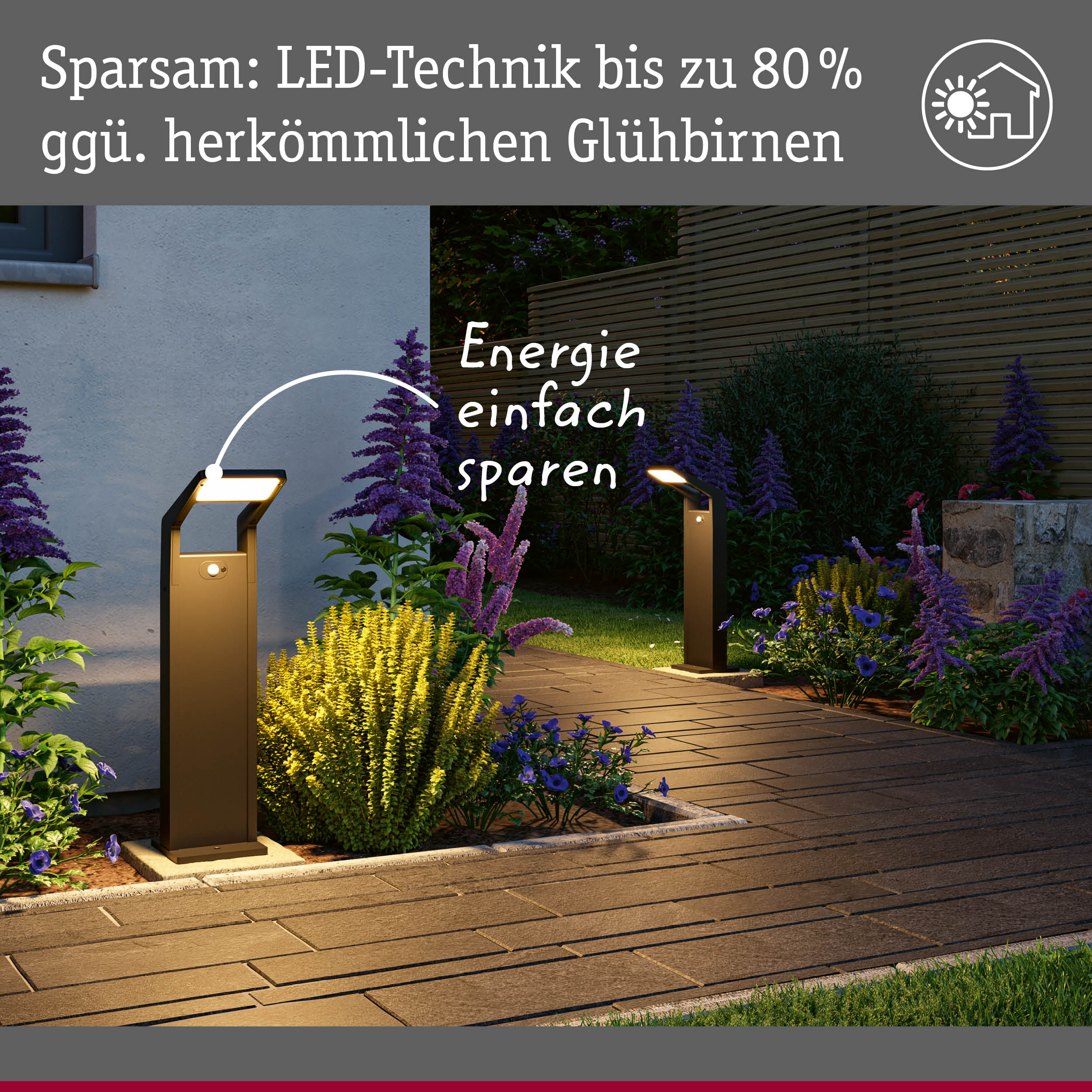 Moderne LED-Außenleuchten in Schwarz beleuchten Gartenweg mit energieeffizienter Technik