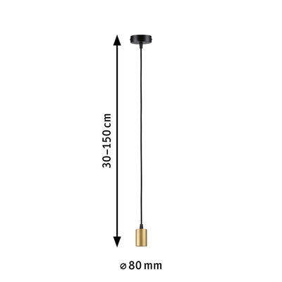 Pendant light with gold metal shade and black cable, adjustable height 30-150 cm for modern lighting