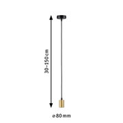 Pendant light with gold metal shade and black cable, adjustable height 30-150 cm for modern lighting
