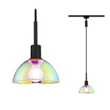 Suspension avec verre irisé et câble noir, design moderne pour éclairage intérieur et décoration