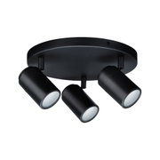 Three-light black metal ceiling spotlight for modern LED lighting in living spaces