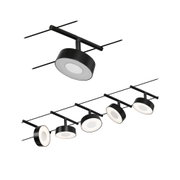 Spots LED noirs sur câble avec design rond et lumière blanche pour éclairage moderne