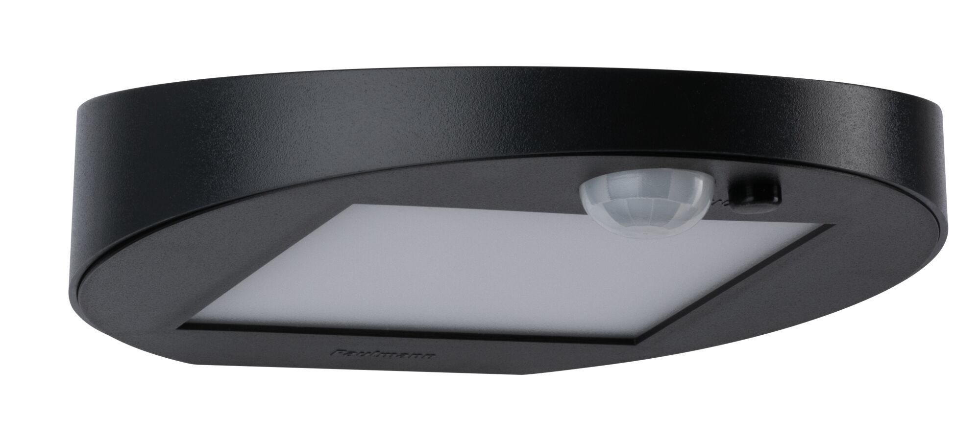 Black LED ceiling light with motion sensor and square plastic diffuser for indoor use