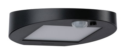 Black LED ceiling light with motion sensor and square plastic diffuser for indoor use