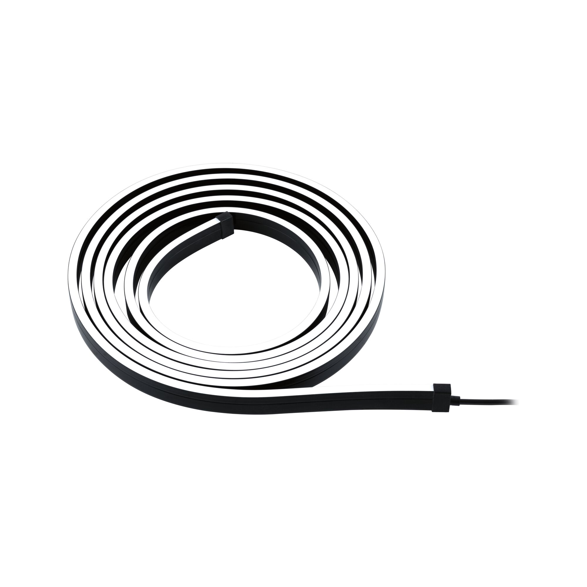 Black flexible LED light strip coiled for modern lighting and decorative use