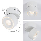 White metal LED ceiling spotlight with 350° rotatable head and 90° adjustable lamp for versatile lighting