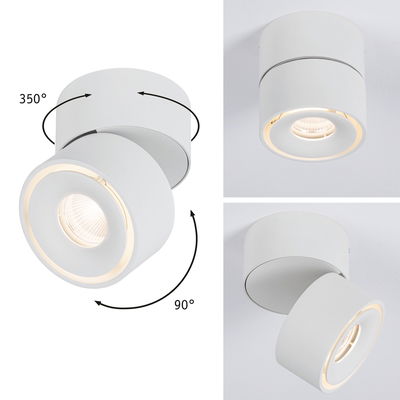 Witte metalen LED-plafondspot met 350° draaibare kop en 90° kantelbare lamp voor veelzijdige verlichting