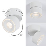 White metal LED ceiling spotlight with 350° rotatable head and 90° adjustable lamp for versatile lighting