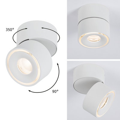White metal LED ceiling spotlight with 350° rotatable head and 90° adjustable lamp for versatile lighting