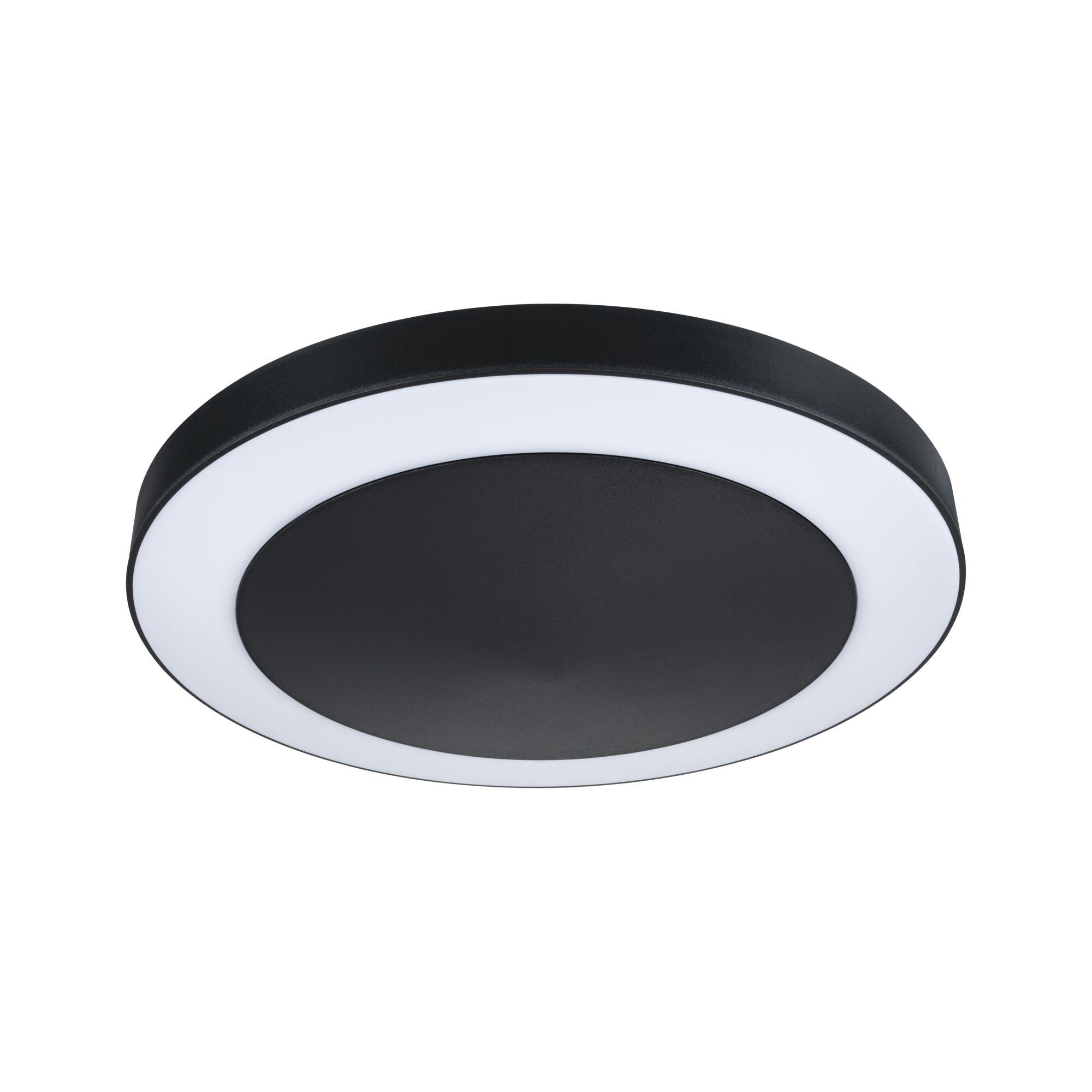 Round black LED ceiling light with white plastic light ring for modern interior lighting