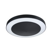 Round black LED ceiling light with white plastic light ring for modern interior lighting