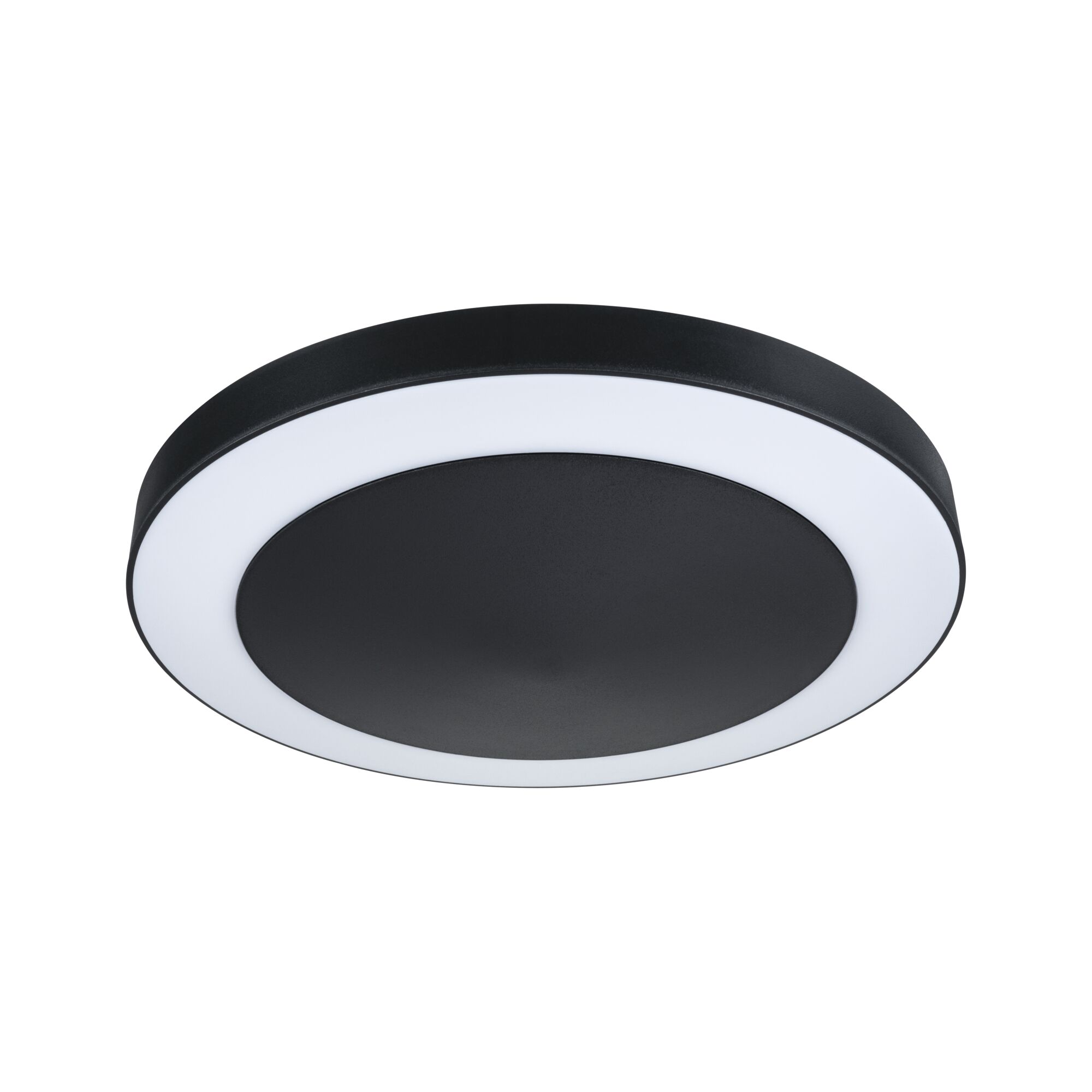 Plafonnier LED rond noir avec anneau lumineux blanc en plastique pour éclairage intérieur moderne