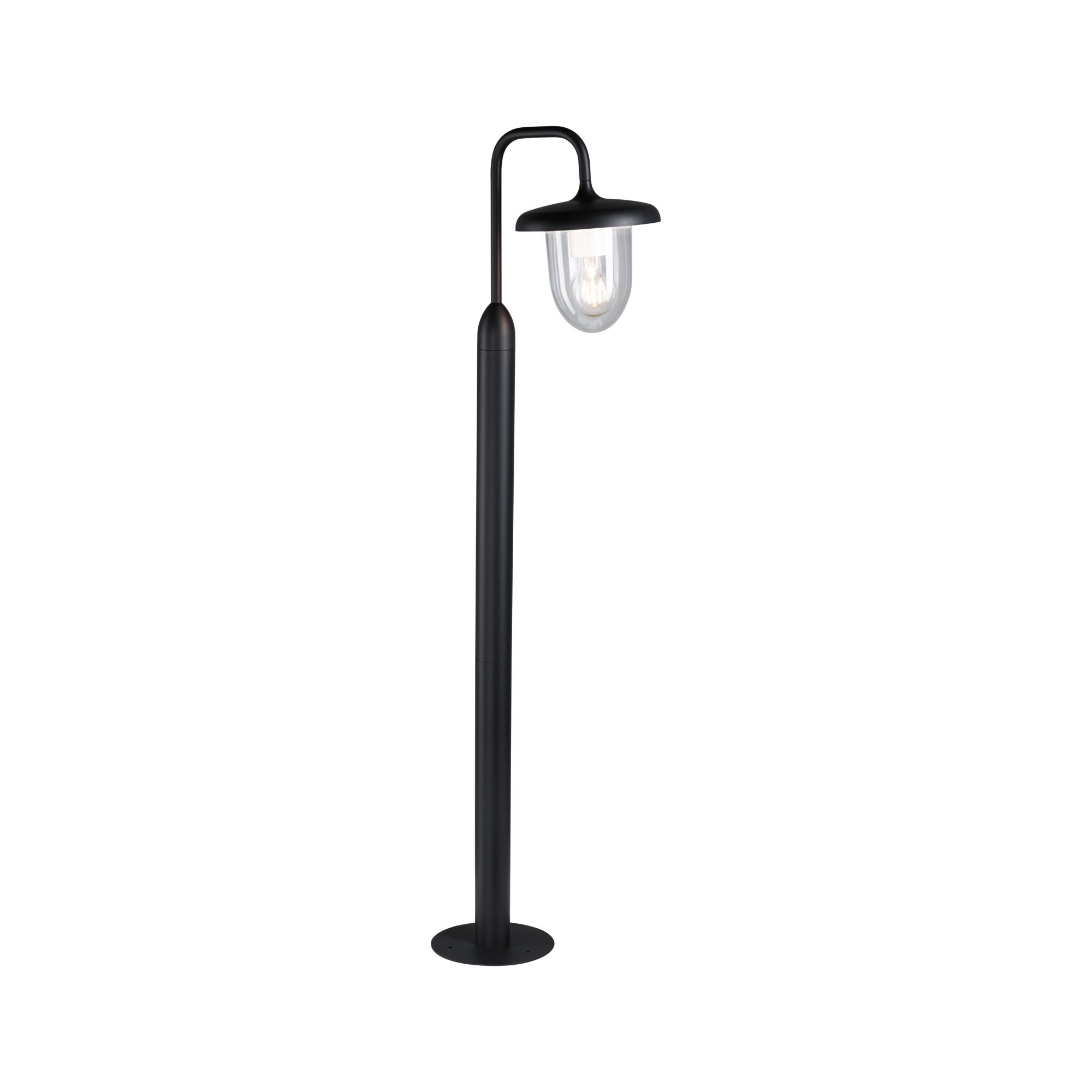 Lampadaire extérieur noir moderne en métal avec verre transparent et ampoule LED pour éclairage de jardin