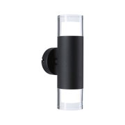Applique murale moderne en aluminium noir avec verre transparent et éclairage LED pour extérieur