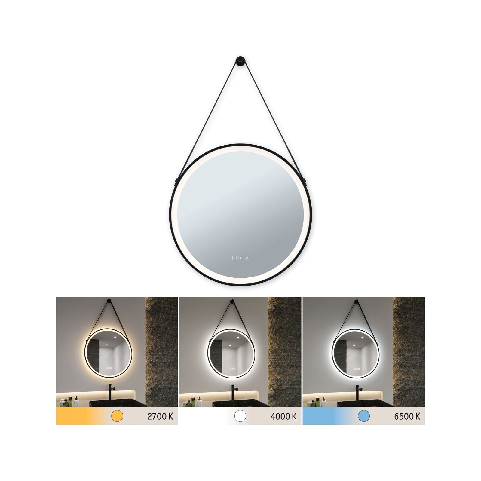 LED Illuminated mirror Mirra IP44 White Switch 750lm 230V 11,5W dimmable Black/Mirror