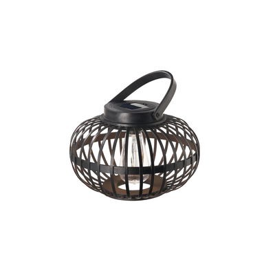 Zwarte metalen solar lantaarn met handvat en lamp, decoratieve buitenverlichting