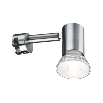 Modern LED spotlight in brushed stainless steel with clear glass for focused lighting