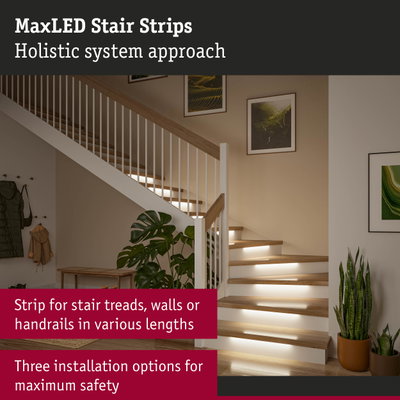 MaxLED white stair LED strips for safe step lighting with modern design and easy installation