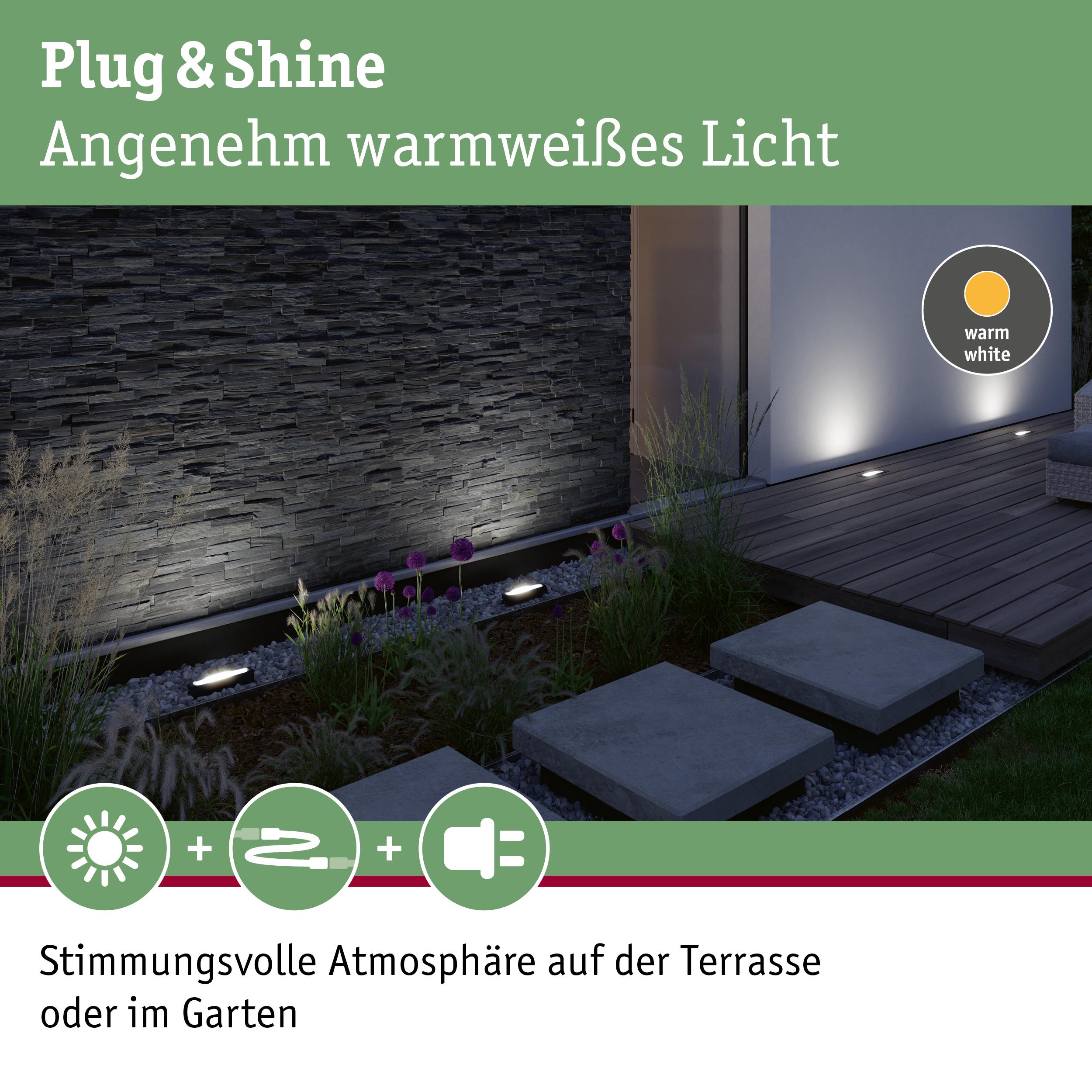 Außenbeleuchtung mit warmweißem Licht für Terrasse und Garten schafft stimmungsvolle Atmosphäre.