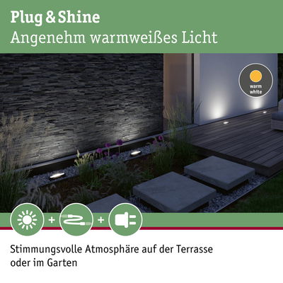 Außenbeleuchtung mit warmweißem Licht für Terrasse und Garten schafft stimmungsvolle Atmosphäre.