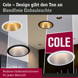 Blendfreie Einbauleuchten Cole in Schwarz und Weiß mit goldfarbenem Innenring für moderne Wohnstile