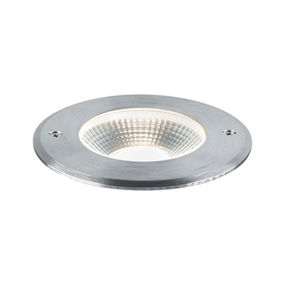 Runder Einbaustrahler aus gebürstetem Aluminium in Silber mit LED-Lichtquelle für Innenräume