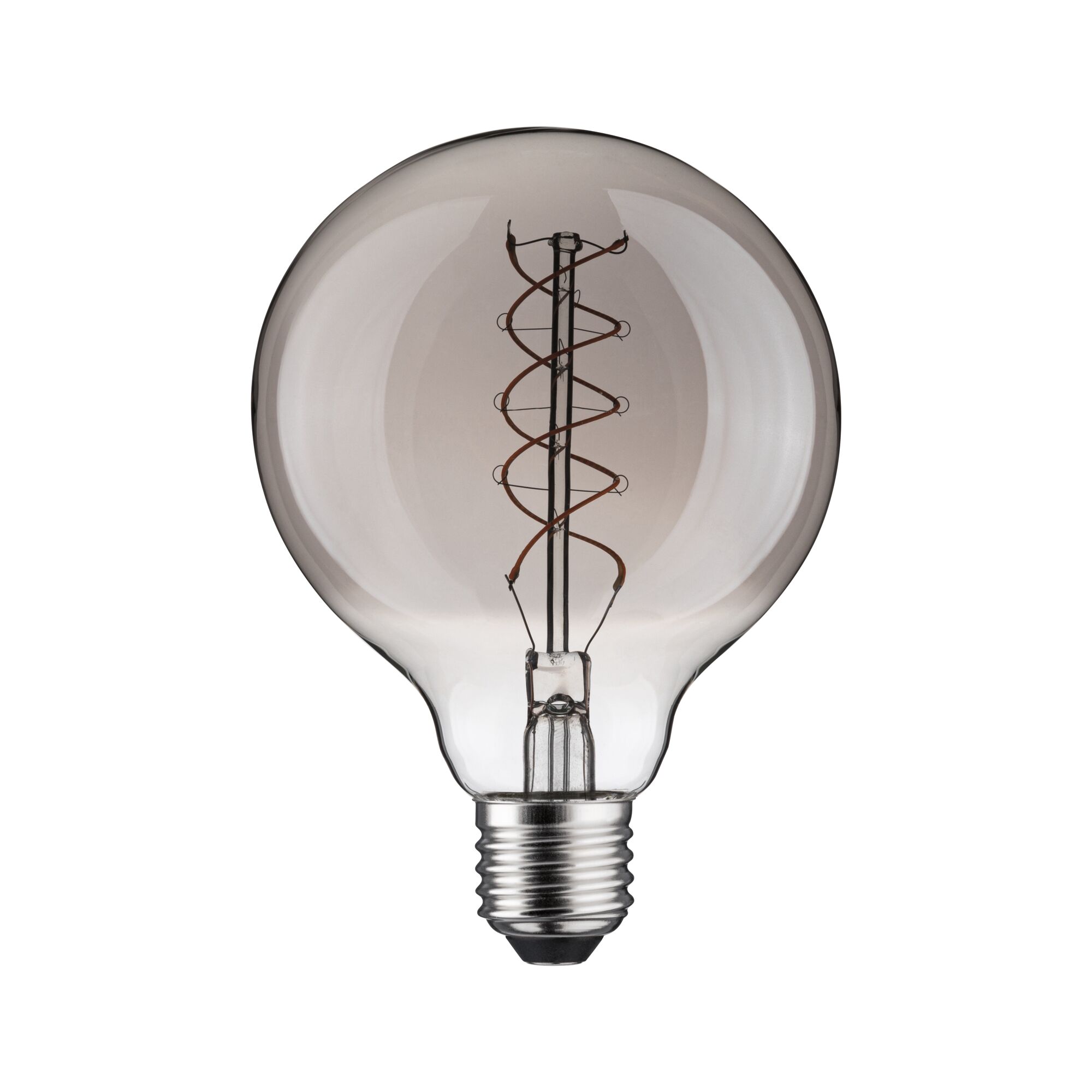 Light bulb with spiral filament in clear glass and silver base for decorative lighting use
