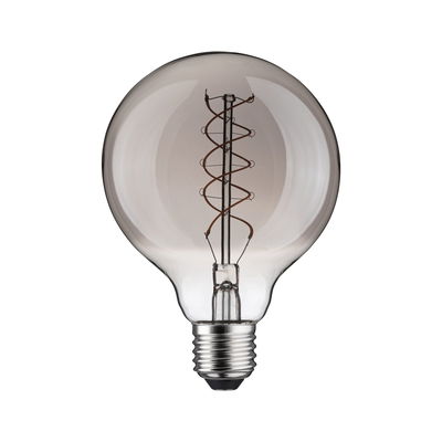 Light bulb with spiral filament in clear glass and silver base for decorative lighting use