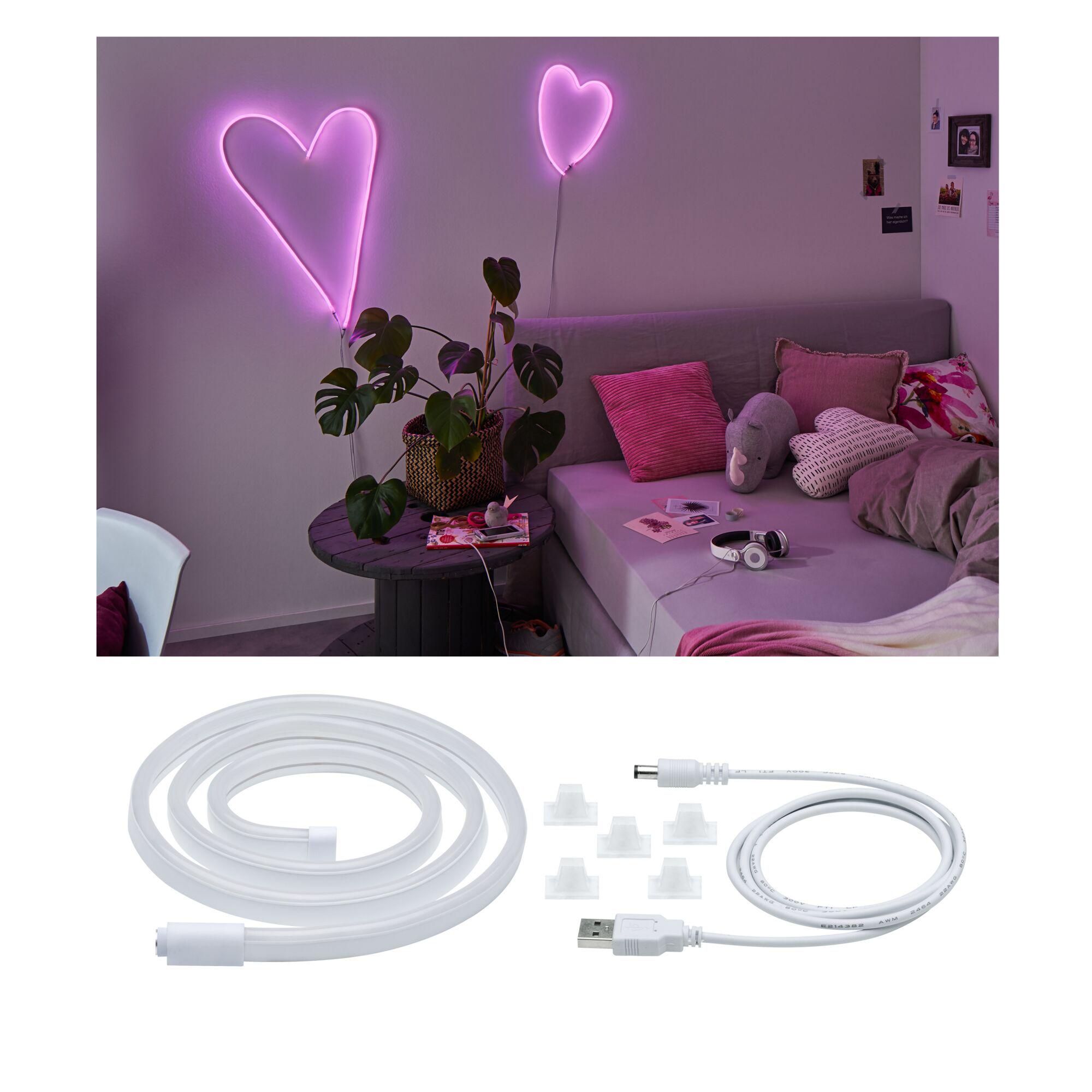 Flexibles weißes LED-Neonlicht mit USB-Anschluss und Halterungen für kreative Raumbeleuchtung