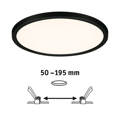 Plafonnier LED rond avec cadre noir et taille d'installation réglable de 50 à 195 mm pour intérieur