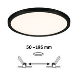 Round LED ceiling light with black frame and adjustable installation size 50-195 mm for living spaces