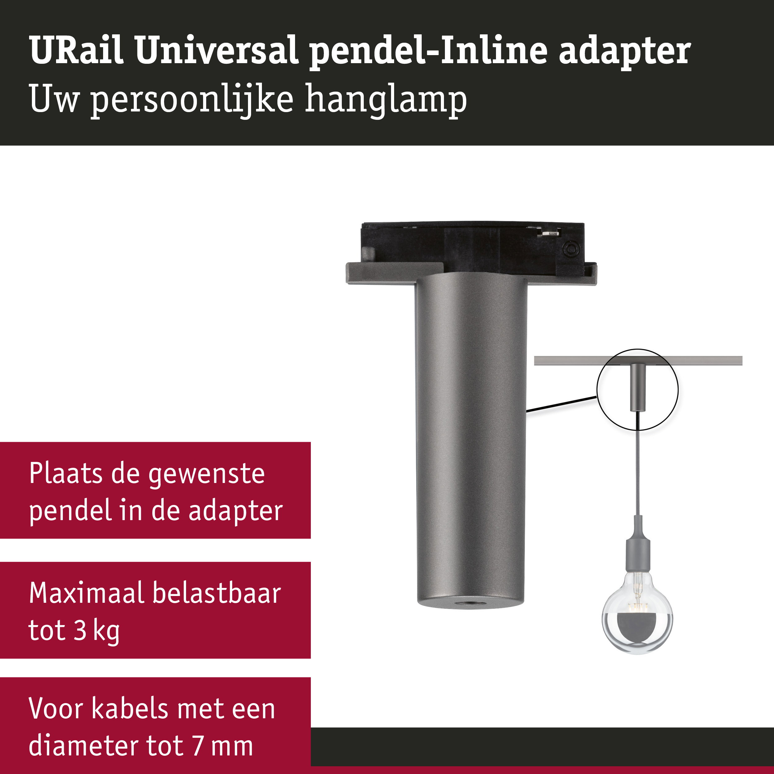 URail Pendeladapter Universal max. 50W 230V Titaanium