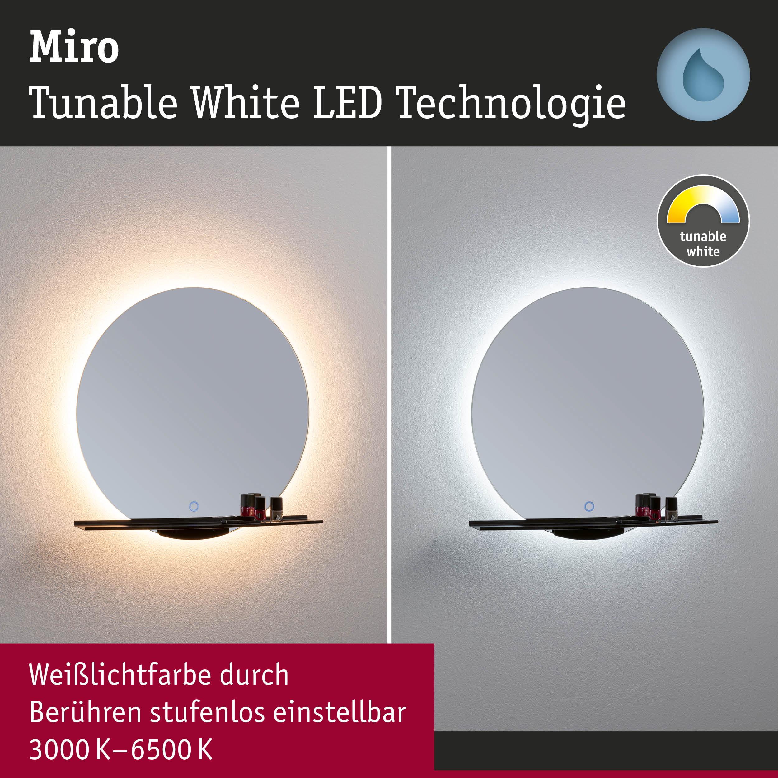 Runder Miro LED-Spiegel mit einstellbarer Tunable White Beleuchtung von 3000K bis 6500K für Bad und Wohnraum