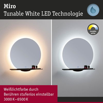 Runder Miro LED-Spiegel mit einstellbarer Tunable White Beleuchtung von 3000K bis 6500K für Bad und Wohnraum
