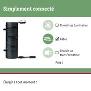 Câble d'extension noir avec connecteurs pour solutions d'éclairage flexibles et installation simple