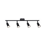 Sort metal LED-loftlampe med fire justerbare spots til moderne belysning
