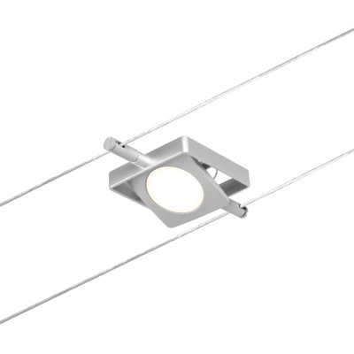 Moderner quadratischer LED-Seilstrahler in Silber mit warmweißem Licht für flexible Beleuchtung