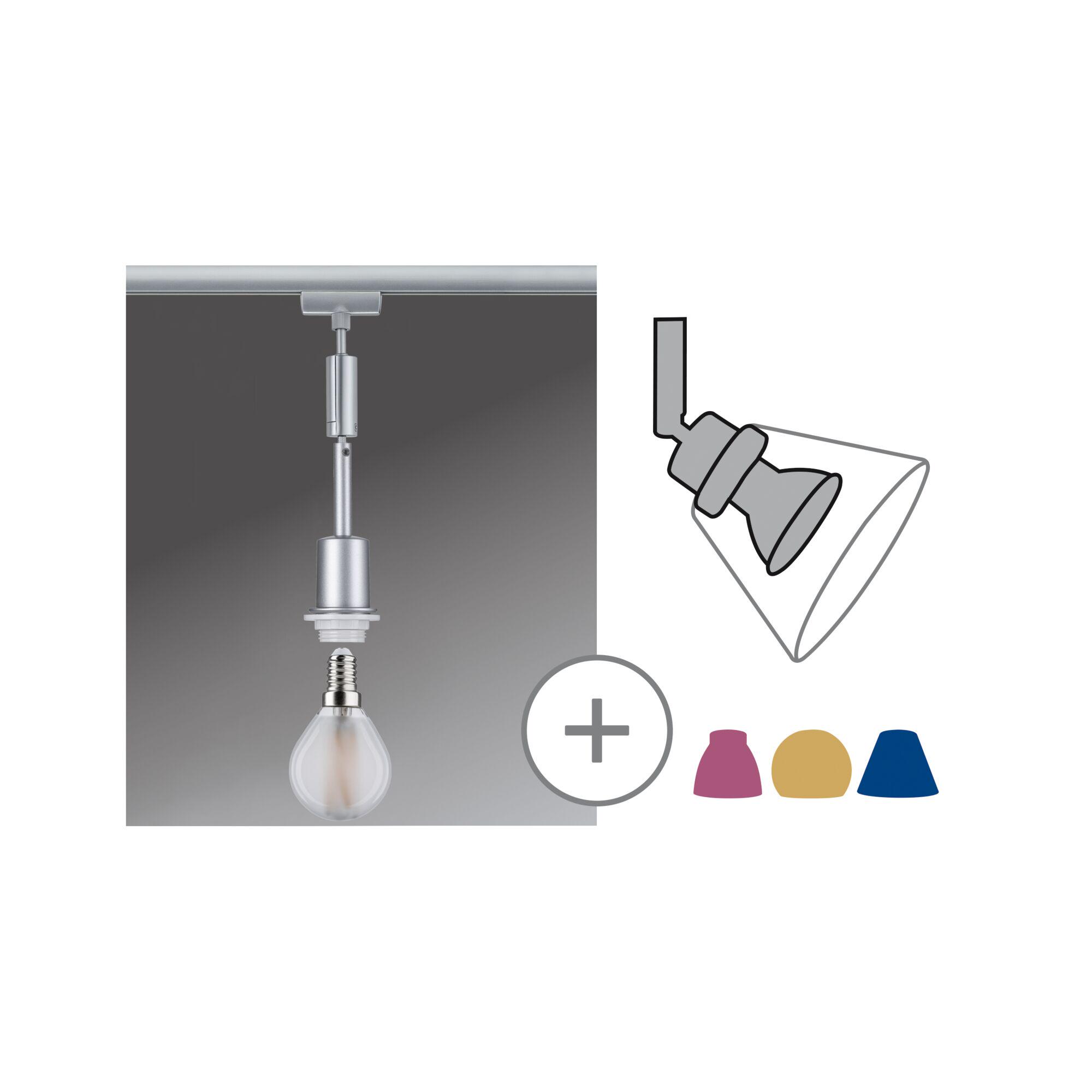 Silver LED track light with adjustable spotlight head and bulb, modern lighting for living spaces