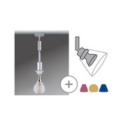 Silver LED track light with adjustable spotlight head and bulb, modern lighting for living spaces