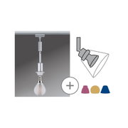 Silberne LED-Schienenleuchte mit verstellbarem Spotkopf und Glühbirne, modernes Design für Wohnräume