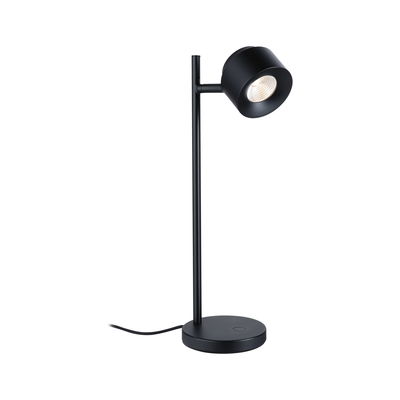 Lampe de bureau LED noire en métal avec base ronde et tête réglable pour un éclairage d'accentuation
