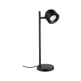 Sort LED skrivebordslampe i metal med rund fod og justerbart hoved til fokuseret accentbelysning