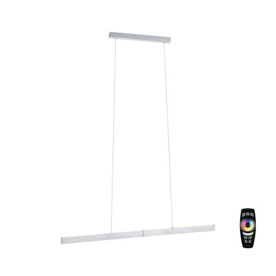 Modern LED pendant light in brushed aluminum with remote control and RGB color adjustment