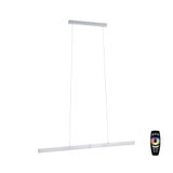 Modern LED pendant light in brushed aluminum with remote control and RGB color adjustment