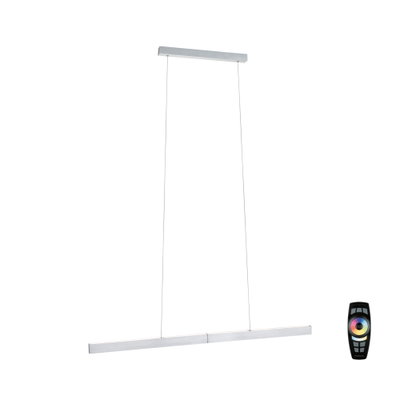 Modern LED pendant light in brushed aluminum with remote control and RGB color adjustment