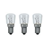 Three small clear glass bulbs with metal screw base for household lighting use.
